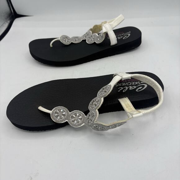 Skechers Cali Sandals Womens Size 11 Meditation Sparkly Fleur‎ White Thong Flip - Picture 7 of 9